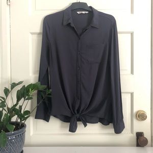 Navy Tie-Front Blouse